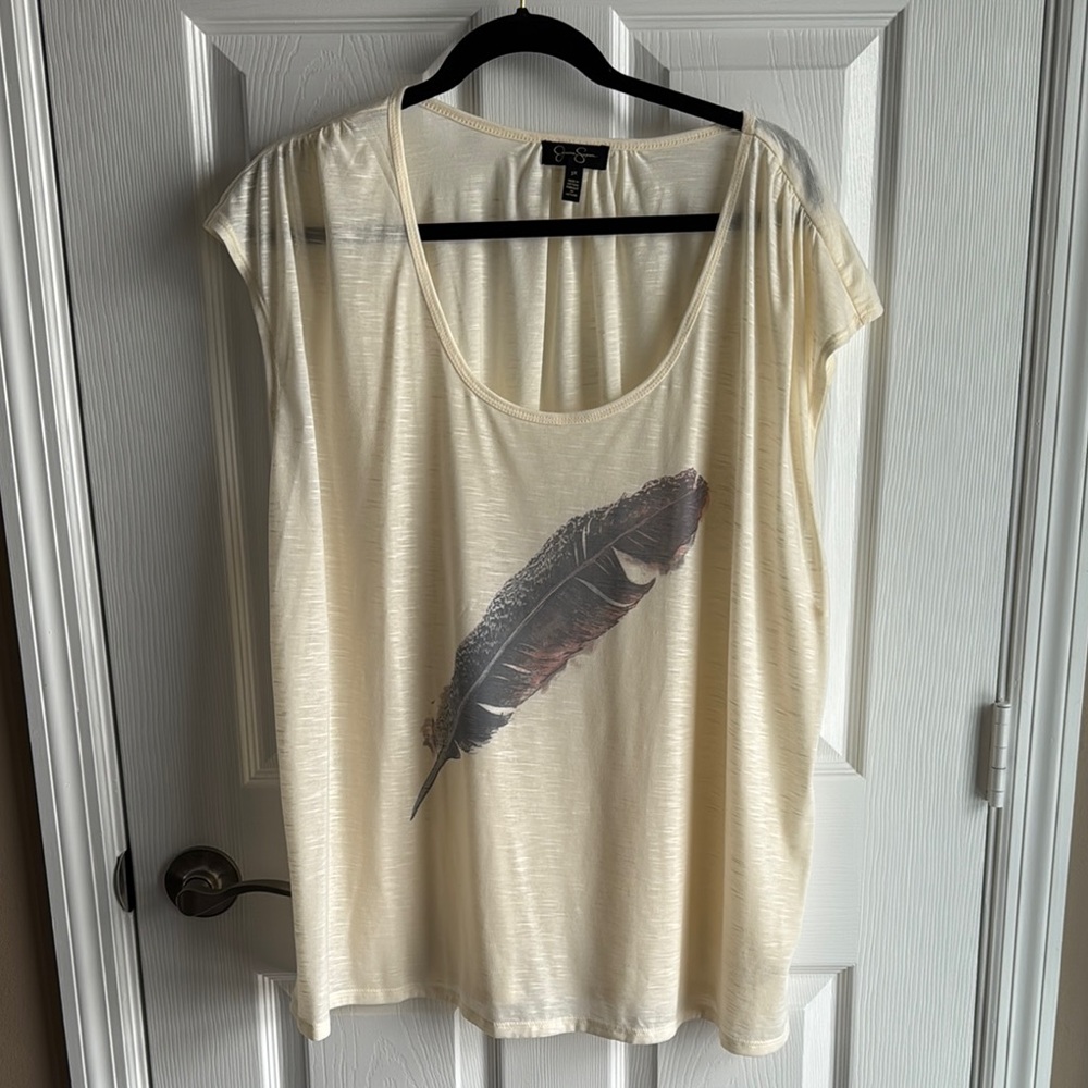 Cream Feather Print Women's Top